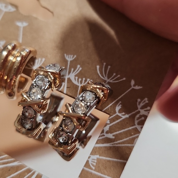 Gold-Tone 3-Pair Women's Earring Set with Clear Crystals - Picture 3 of 5